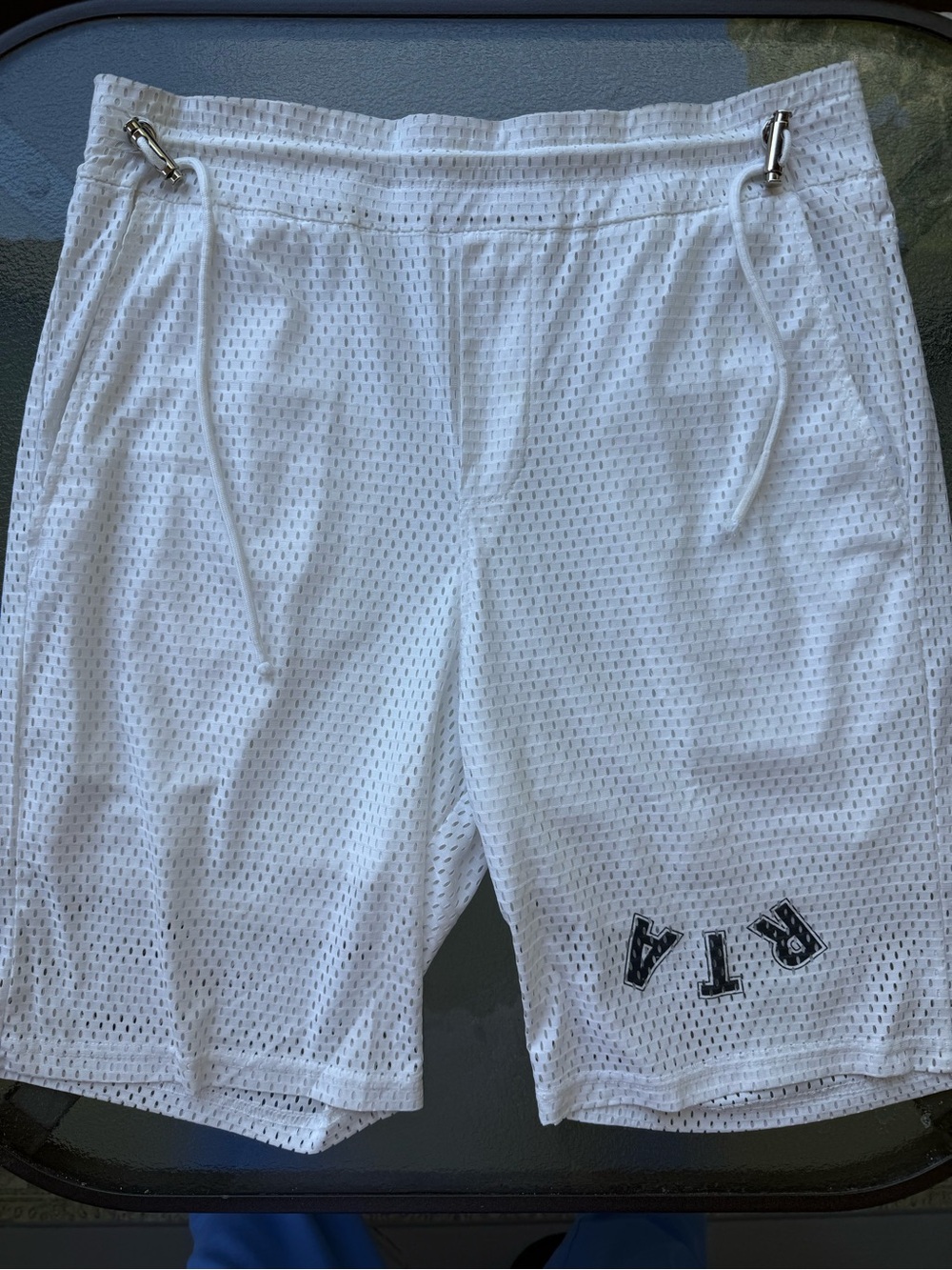 RtA White Mesh Athletic Drawstring Shorts with Logo
